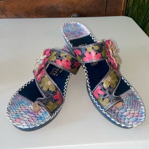 Spring Step L’Artiste Blue & Fuchsia Vardi Slide Sandals